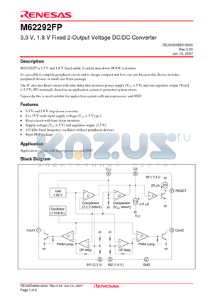 M62292FP datasheet - 3.3 V, 1.8 V Fixed 2-Output Voltage DC/DC Converter