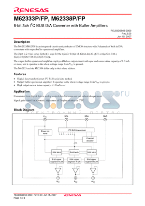 M62338FP datasheet - 8-bit 3ch I2C BUS D/A Converter with Buffer Amplifiers