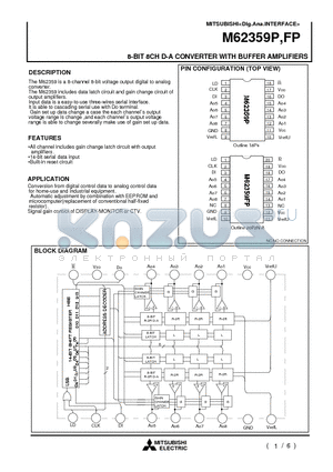 M62359P datasheet - 8-BIT 8CH D-A CONVERTER WITH BUFFER AMPLIFIERS