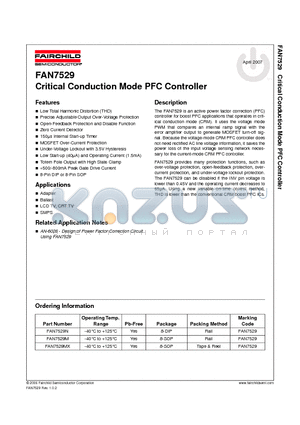 FAN7529M datasheet - Critical Conduction Mode PFC Controller