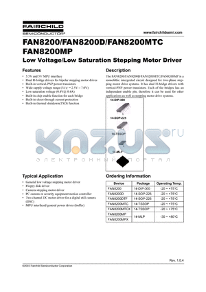 FAN8200MP datasheet - Low Voltage/Low Saturation Stepping Motor Driver