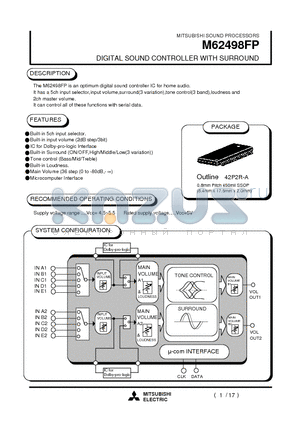 M62498 datasheet - DIGITAL SOUND CONTROLLER WITH SURROUND