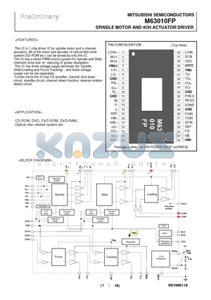 M63010 datasheet - SPINDLE MOTOR AND 4CH ACTUATOR DRIVER