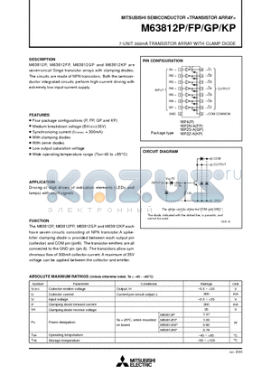 M63812KP datasheet - 7-UNIT 300mA TRANSISTOR ARRAY WITH CLAMP DIODE