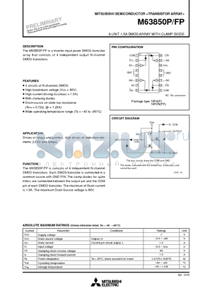 M63850P datasheet - 4-UNIT 1.5A DMOS ARRAY WITH CLAMP DIODE