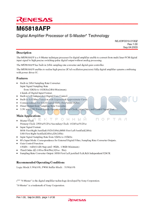 M65818AFP datasheet - Digital Amplifier Processor of S-Master Technology