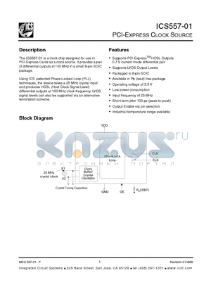 ICS557MI-01LFT datasheet - PCI-EXPRESS CLOCK SOURCE