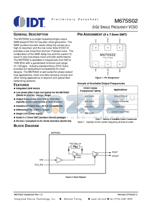 M675S02-AA datasheet - SIGE SINGLE FREQUENCY VCSO