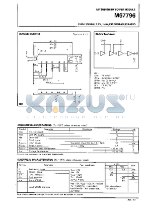 M67796 datasheet - 1240-1300MHz, 7.2V, 1.4W, FM PORTABLE RADIO