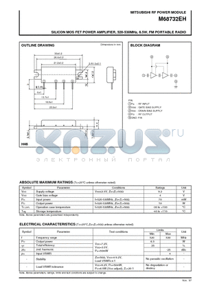 M68732 datasheet - SILICON MOS FET POWER AMPLIFIER, 520-530MHz, 6.5W, FM PORTABLE RADIO