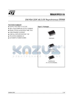 M68AW031A datasheet - 256 Kbit (32K x8) 3.0V Asynchronous SRAM