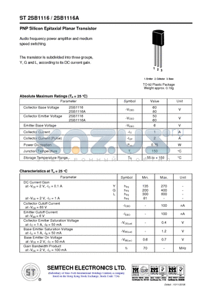 ST2SB1116 datasheet - PNP Silicon Epitaxial Planar Transistor