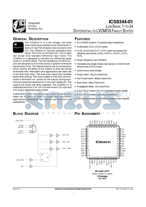 ICS8344AY-01 datasheet - LOW SKEW, 1-TO-24 DIFFERENTIAL-TO-LVCMOS FANOUT BUFFER