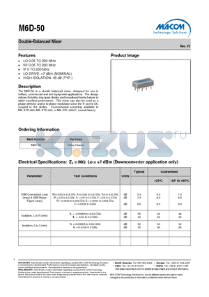 M6D-50 datasheet - Double-Balanced Mixer