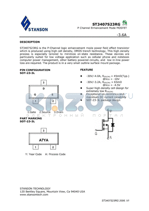 ST3407S23RG_V2 datasheet - P Channel Enhancement Mode MOSFET