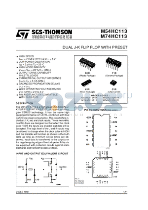 M74HC113B1R datasheet - DUAL J-K FLIP FLOP WITH PRESET