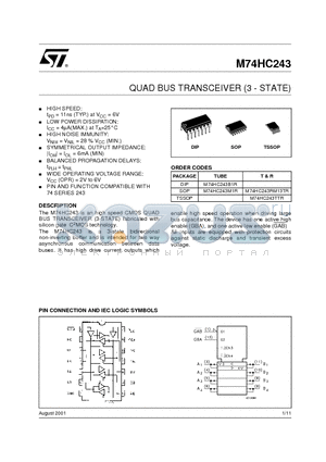 M74HC243B1R datasheet - QUAD BUS TRANSCEIVER (3 - STATE)