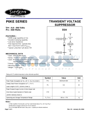 P6KE170CA datasheet - TRANSIENT VOLTAGE SUPPRESSOR