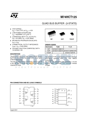 M74HCT125 datasheet - QUAD BUS BUFFER (3-STATE)