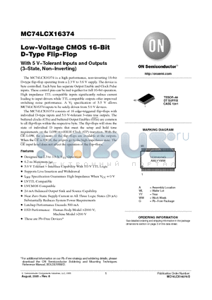 M74LCX16374DTR2G datasheet - Low−Voltage CMOS 16−Bit D−Type Flip−Flop With 5 V−Tolerant Inputs and Outputs (3−State, Non−Inverting)