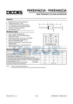 P6KE220CA datasheet - 600W TRANSIENT VOLTAGE SUPPRESSOR