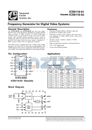ICS9118M-01 datasheet - Frequency Generator for Digital Video Systems