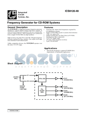ICS9120M-49 datasheet - Frequency Generator for CD-ROM Systems