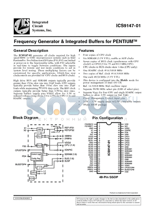 ICS9147-01 datasheet - Frequency Generator & Integrated Buffers for PENTIUMTM