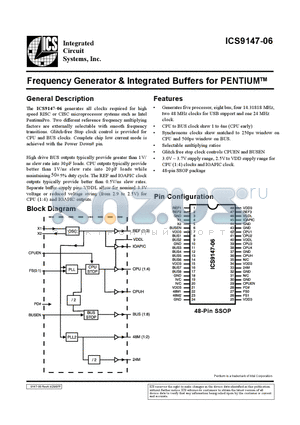 ICS9147-06 datasheet - Frequency Generator & Integrated Buffers for PENTIUMTM