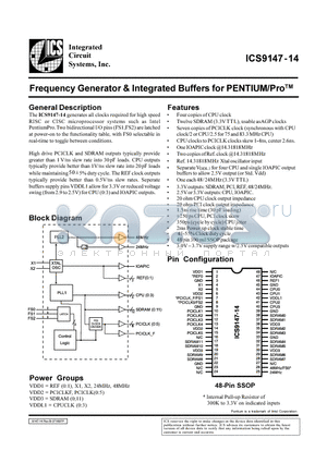 ICS9147-14 datasheet - Frequency Generator & Integrated Buffers for PENTIUM/ProTM