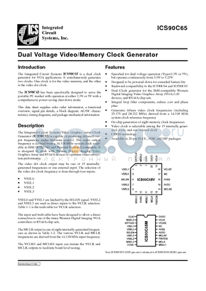 ICS90C65V datasheet - Dual Voltage Video/Memory Clock Generator