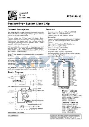 ICS9148F-32 datasheet - Pentium/ProTM System Clock Chip