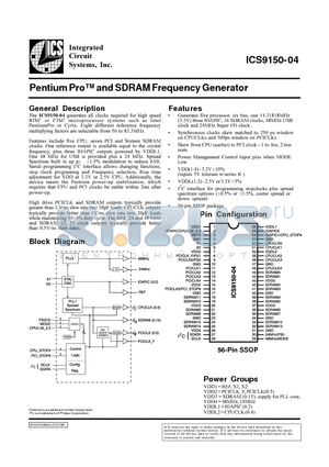 ICS9150-04 datasheet - Pentium Pro and SDRAM Frequency Generator