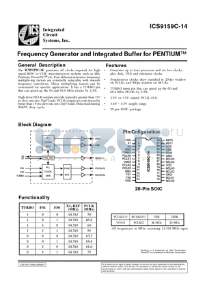 ICS9159C-14 datasheet - Frequency Generator and Integrated Buffer for PENTIUM