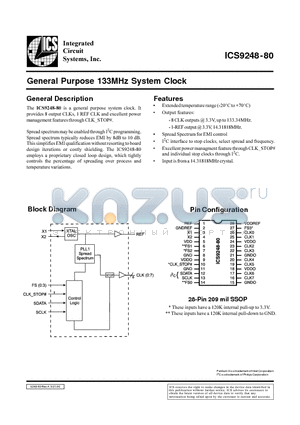 ICS9248-80 datasheet - General Purpose 133MHz System Clock