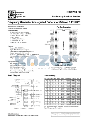 ICS9250-30 datasheet - Frequency Generator & Integrated Buffers for Celeron & PII/III