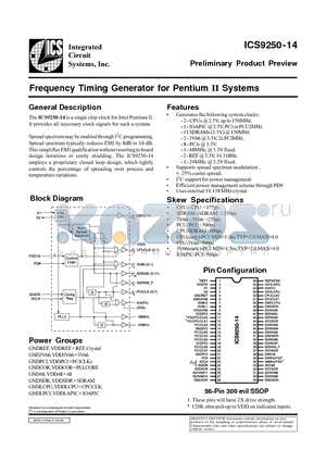 ICS9250-14 datasheet - Frequency Timing Generator for Pentium II Systems