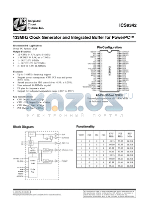 ICS9342 datasheet - 133MHz Clock Generator and Integrated Buffer for PowerPC