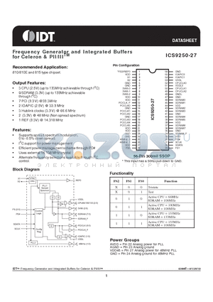 ICS9250-27 datasheet - Frequency Generator and Integrated Buffers for Celeron & PII/IIITM