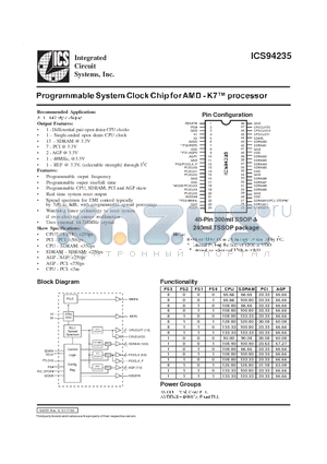 ICS94235YGT datasheet - PROGRAMMABLE SYSTEM CLOCK CHIP FOR AMD-K7 TM PROCESSOR