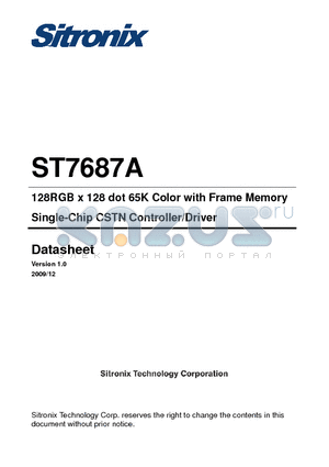 ST7687A datasheet - 128RGB x 128 dot 65K Color with Frame Memory Single-Chip CSTN Controller/Driver