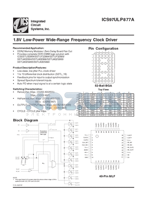 ICS97ULP877A datasheet - 1.8V Low-Power Wide-Range Frequency Clock Driver