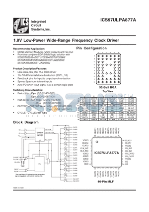 ICS97ULPA877AK-T datasheet - 1.8V Low-Power Wide-Range Frequency Clock Driver