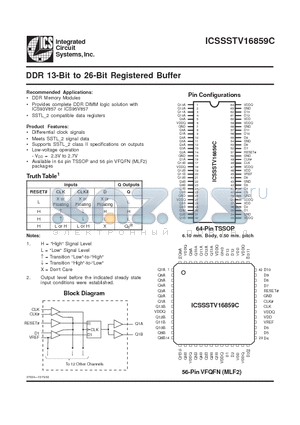 ICSSSTV16859CG-T datasheet - DDR 13-Bit to 26-Bit Registered Buffer