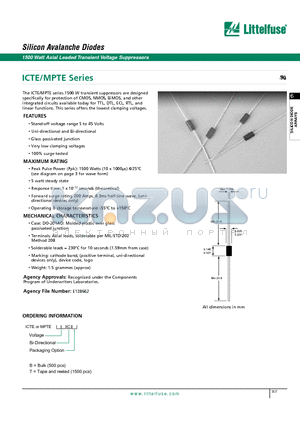 ICTEICB datasheet - Silicon Avalanche Diodes - 1500 Watt Axial Leaded Transient Voltage Suppressors