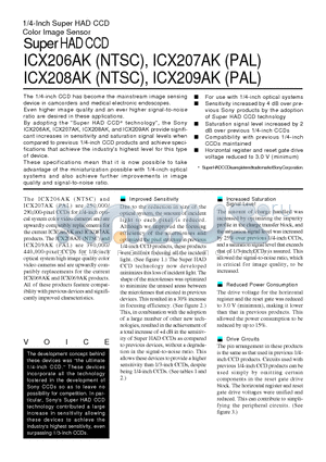 ICX207AK datasheet - 1/4-Inch Super HAD CCD Color Image Sensor