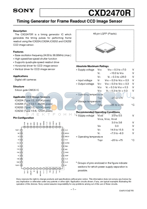 ICX284 datasheet - Timing Generator for Frame Readout CCD Image Sensor