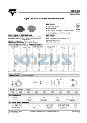 IDC-5020_05 datasheet - High Current, Surface Mount Inductor