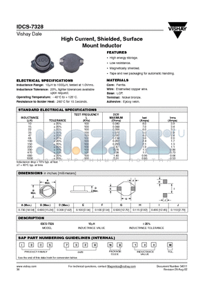 IDCD7328ER100M datasheet - High Current, Shielded, Surface Mount Inductor