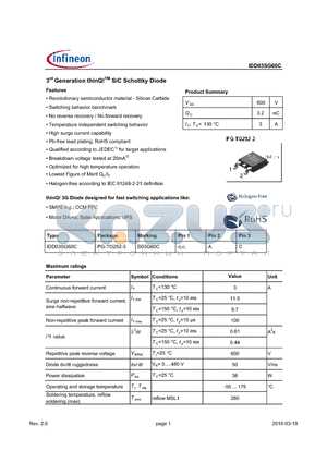 IDD03SG60C datasheet - 3rd Generation thinQ!TM SiC Schottky Diode